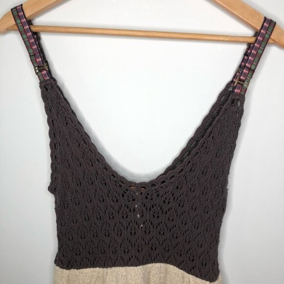 FREE People Brown Crochet & Beige Knit Dress Size Small - Picture 7 of 8